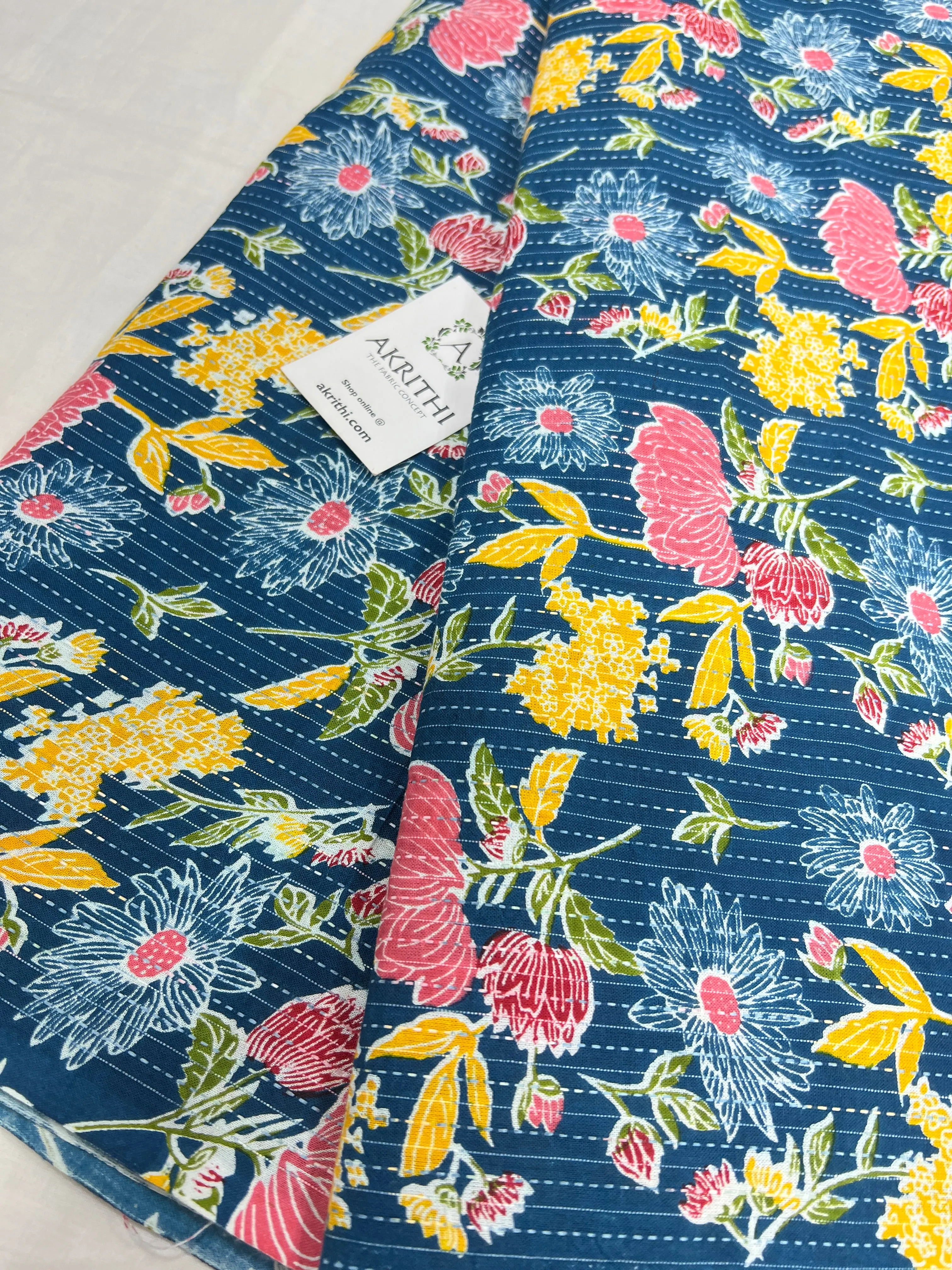 Printed Kantha pure cotton fabric