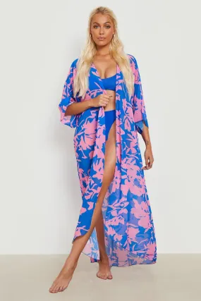 Printed Short Sleeve Beach Kimono