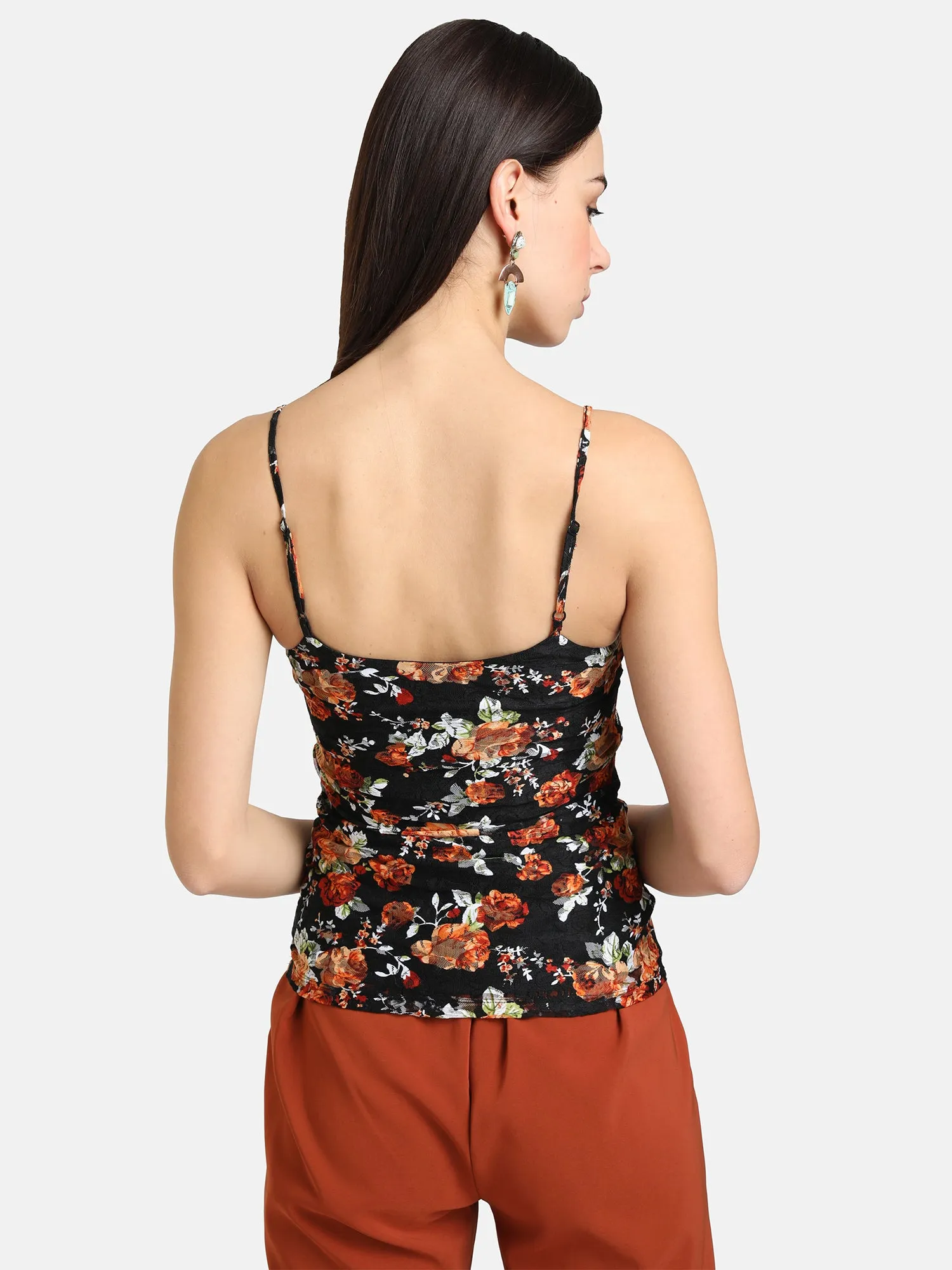 Printed Stretch Lace Spaghetti Top