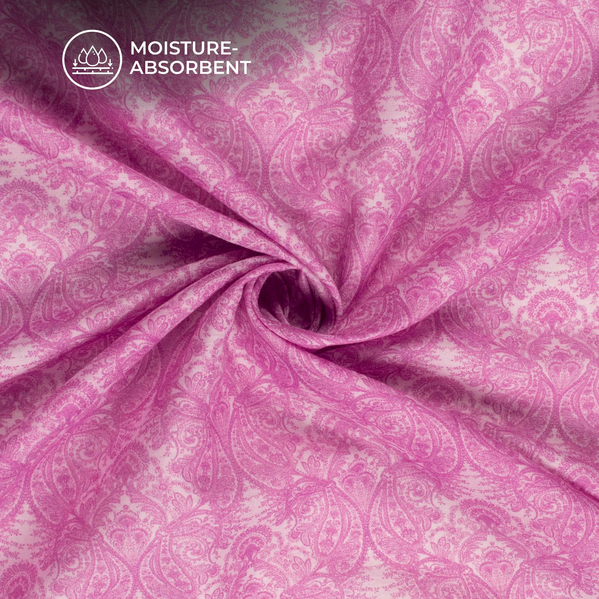 Pure Serenity: Purple Paisley Digital Print Pure Cotton Mulmul Fabric