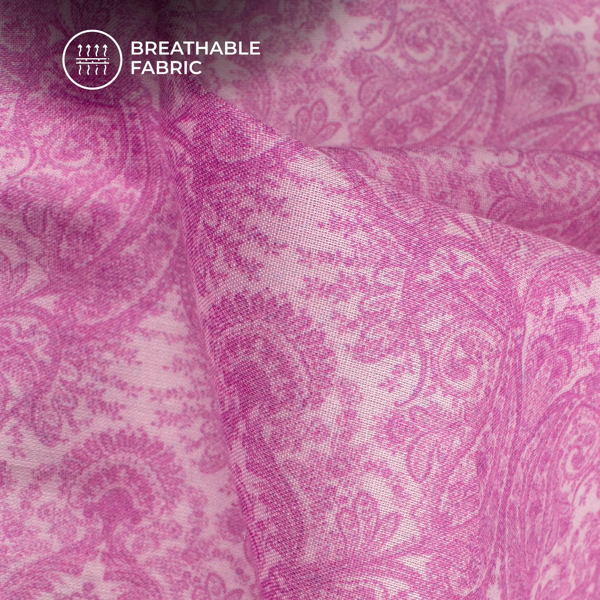 Pure Serenity: Purple Paisley Digital Print Pure Cotton Mulmul Fabric