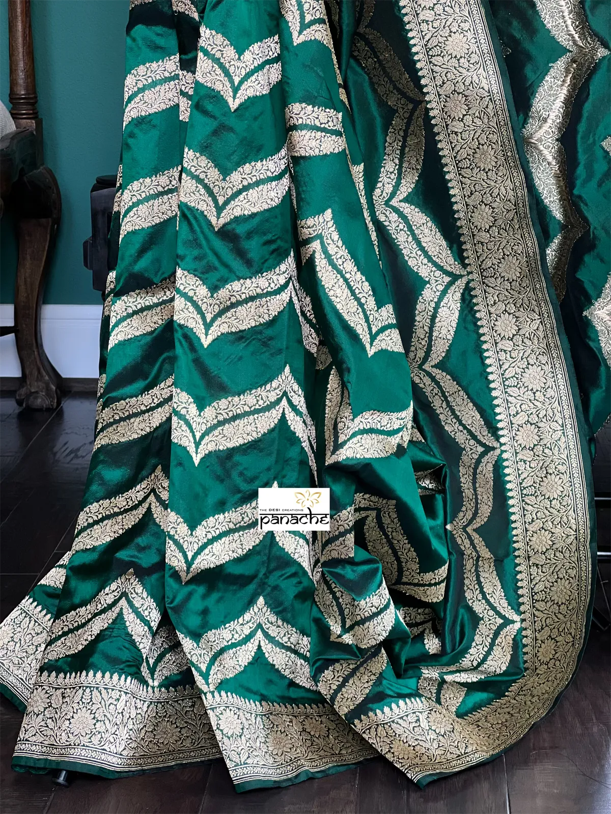 Pure Silk Banarasi - Bottle Green Kadwa