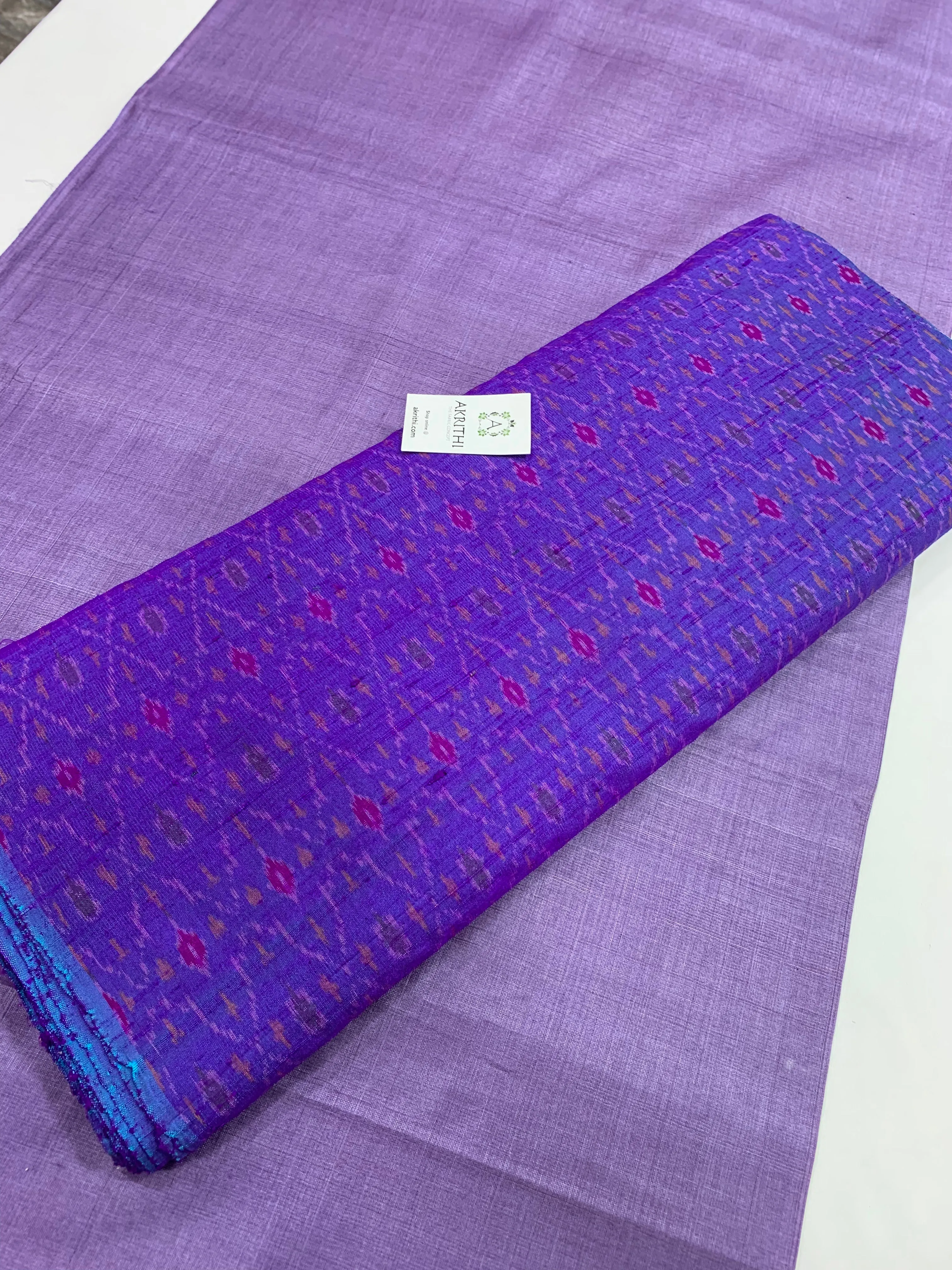 Pure tussar silk saree with pure silk ikat blouse