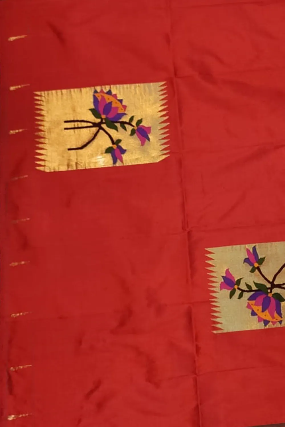 Red Paithani Handloom Pure Silk Blouse Fabric - Pure Elegance