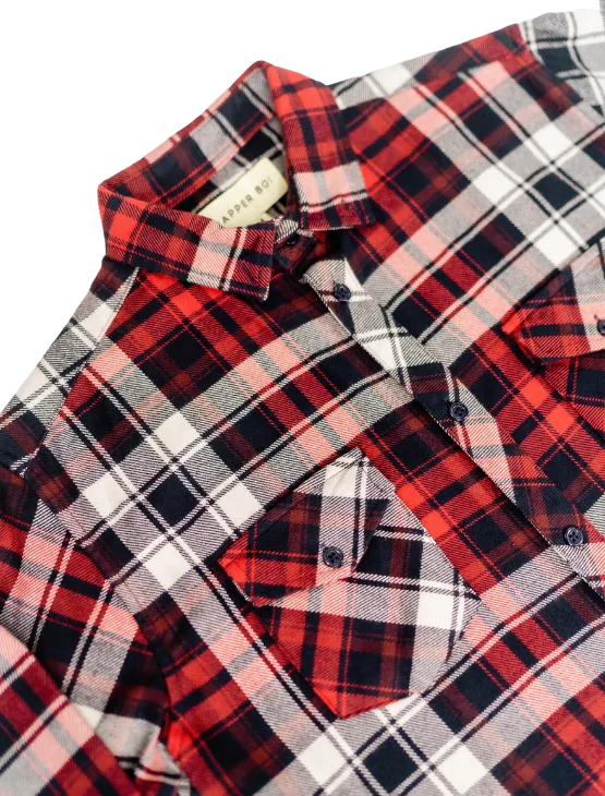 Red Plaid Flannel Button-Up