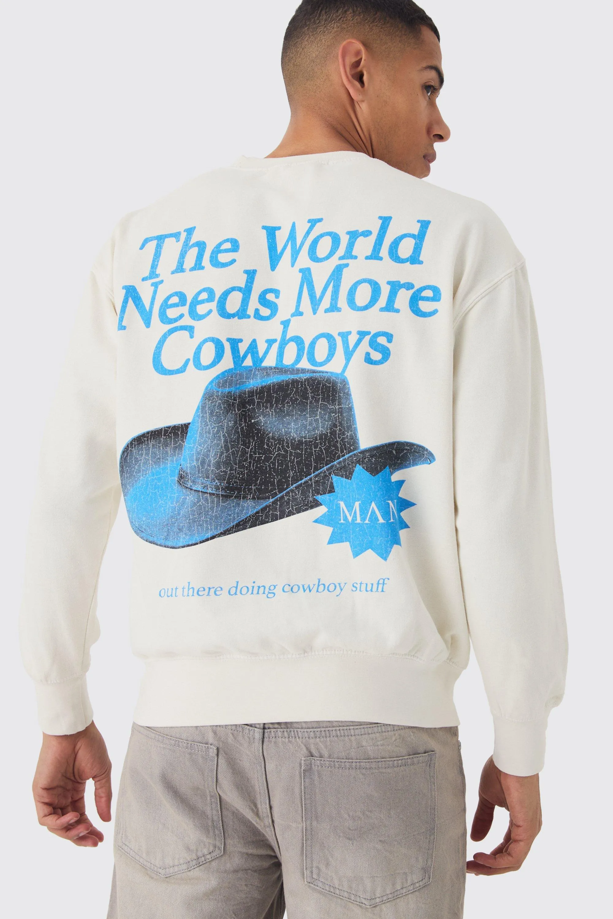 Retro Western Cowboy Hat Graphic Washed Sweatshirt