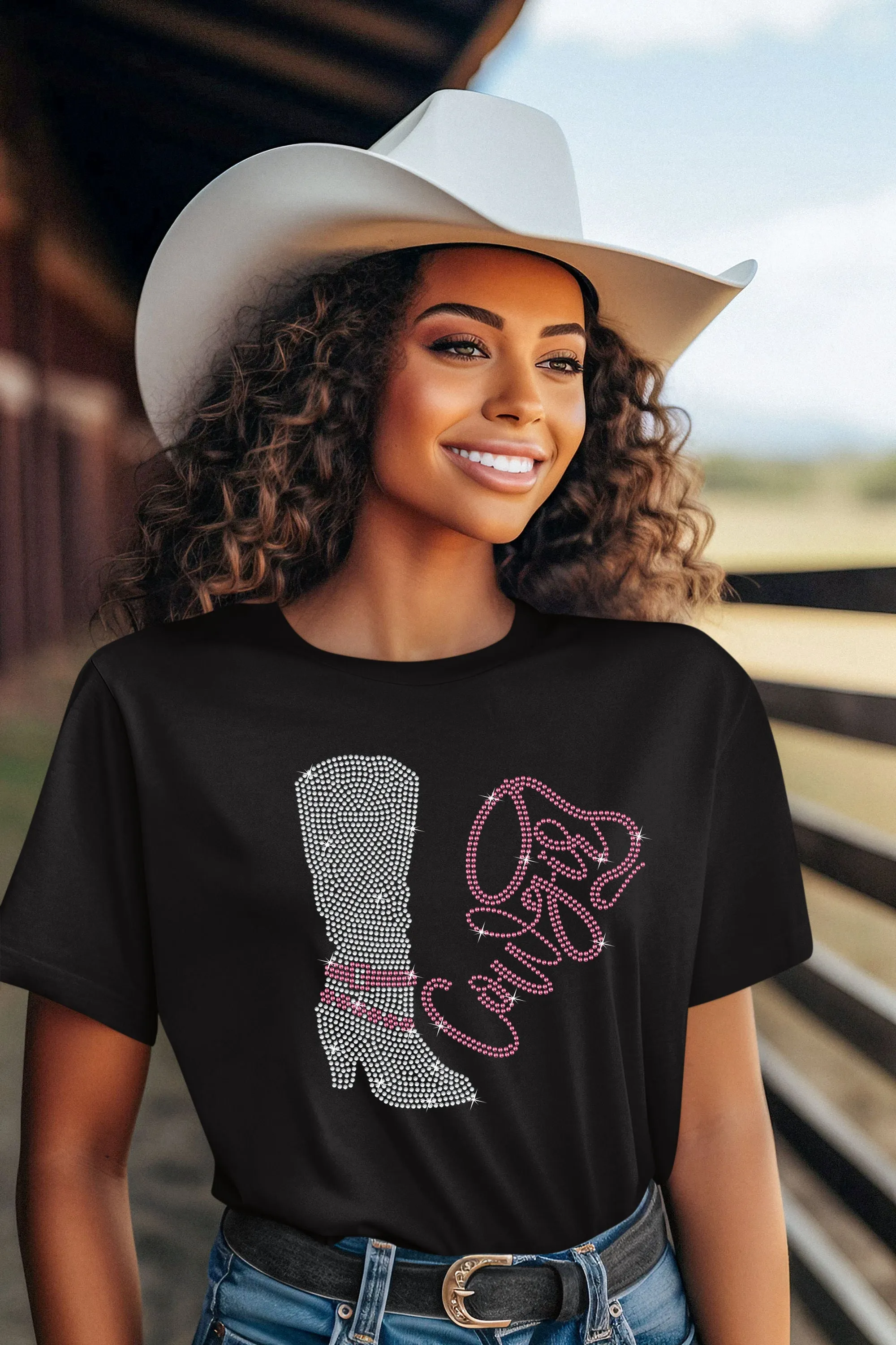 Rhinestone Cowgirl Boot Bling T-Shirt