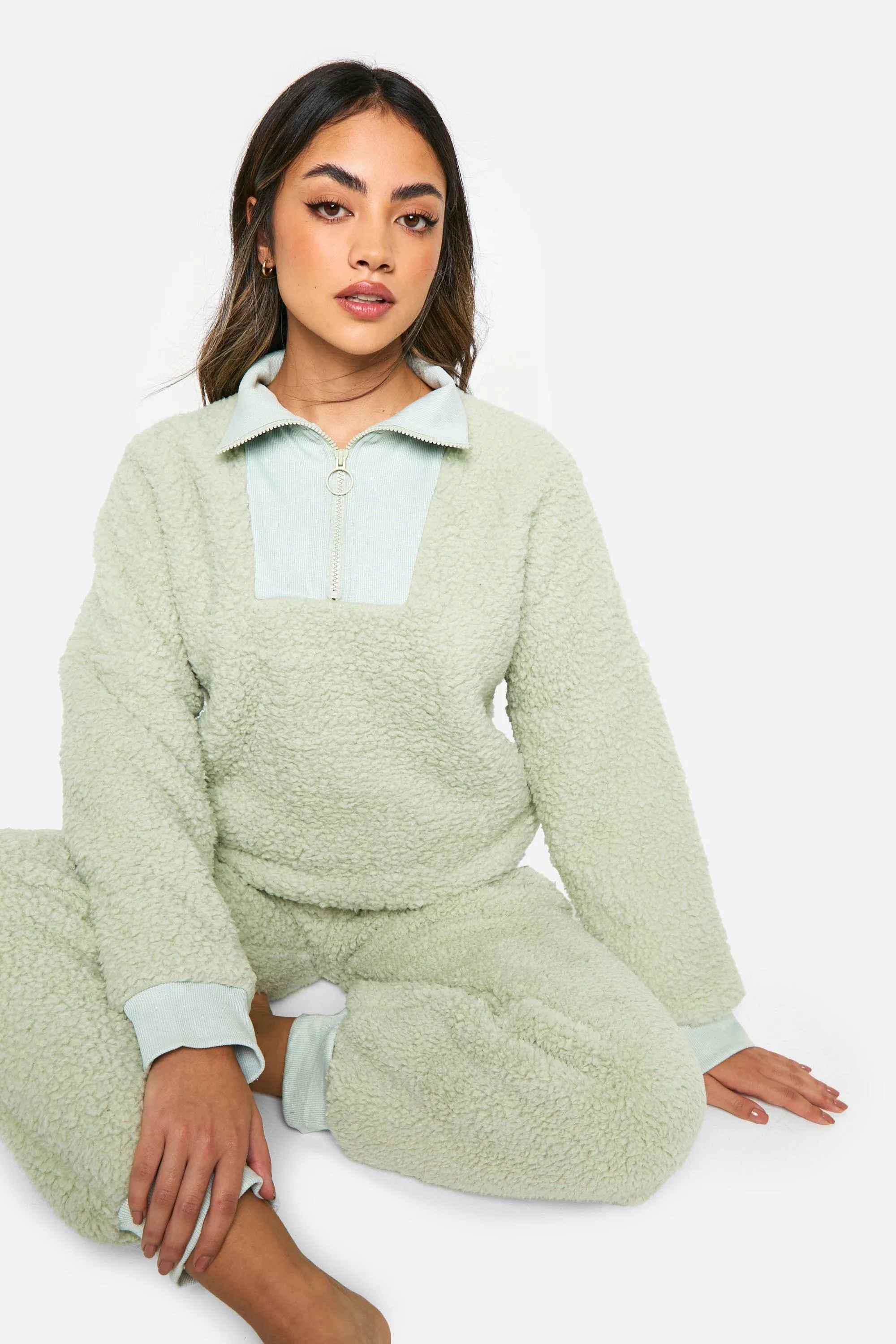 Rib Fleece Half Zip And Sweatpant Lounge Set