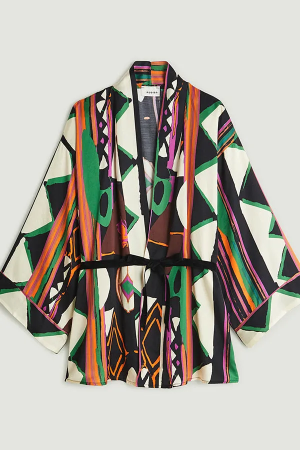 Rodier GRAPHIC PRINT SATIN KIMONO