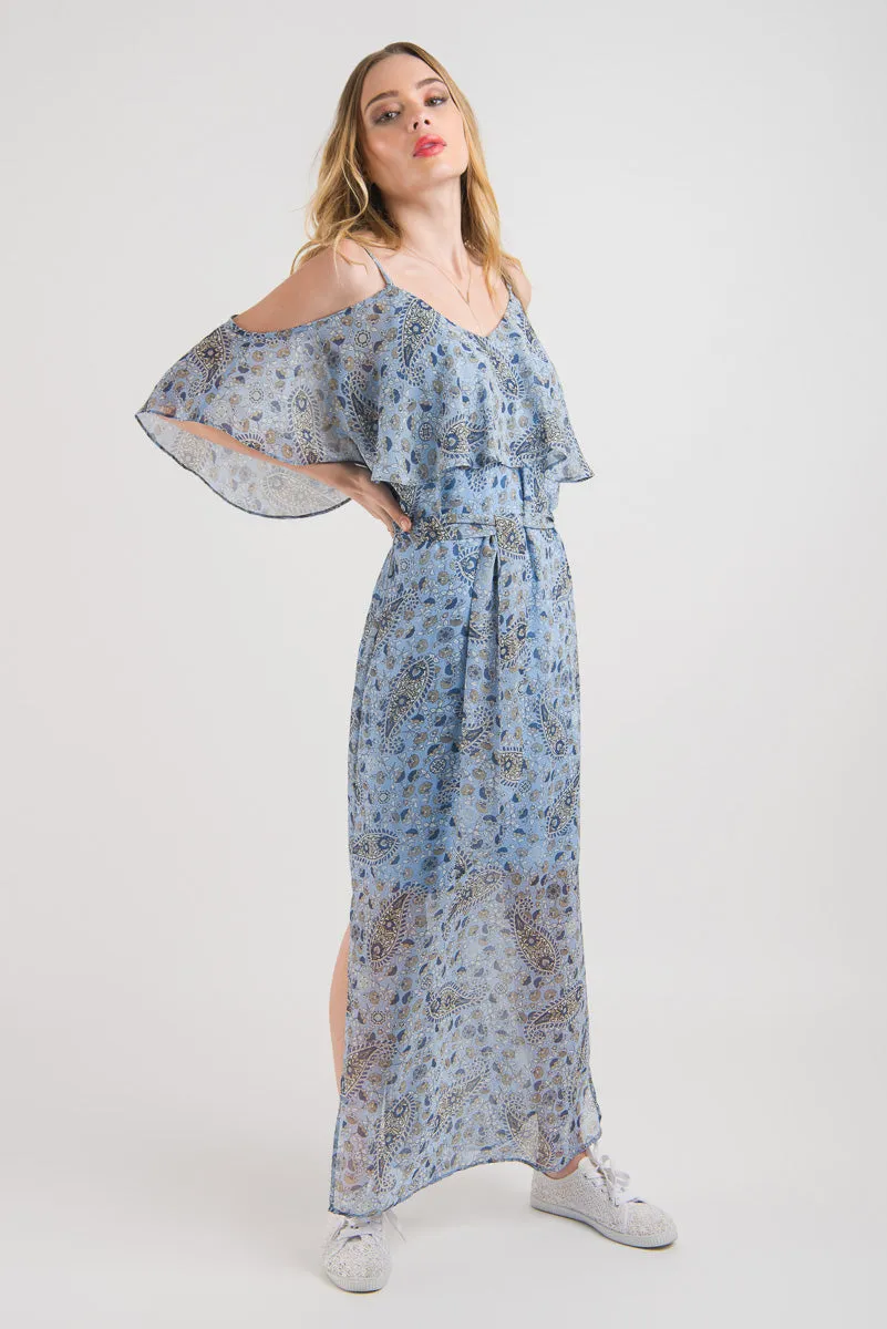 Ruffle Cami Maxi Dress - Blue print