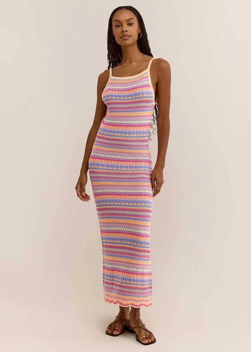 Santa Cruz Stripe Crochet Midi Dress - Raspberry Sorbet