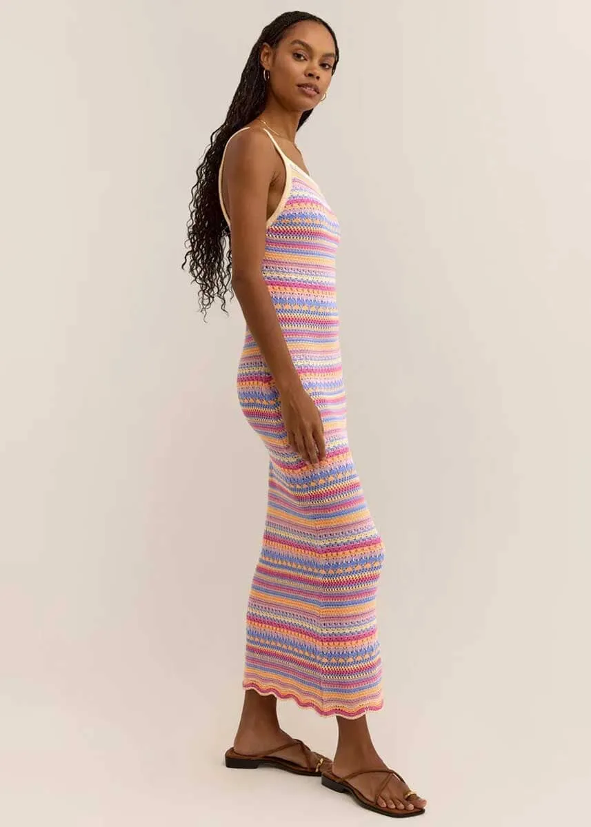 Santa Cruz Stripe Crochet Midi Dress - Raspberry Sorbet