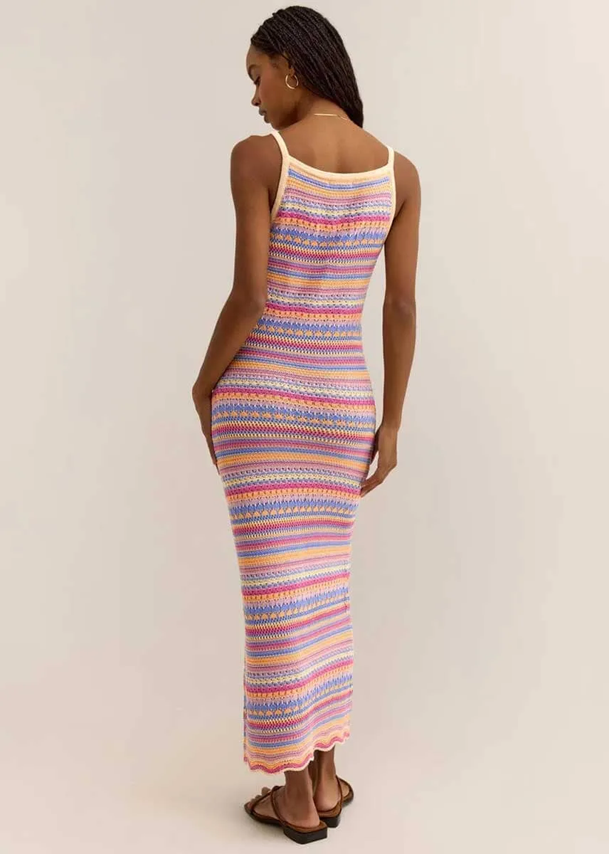 Santa Cruz Stripe Crochet Midi Dress - Raspberry Sorbet