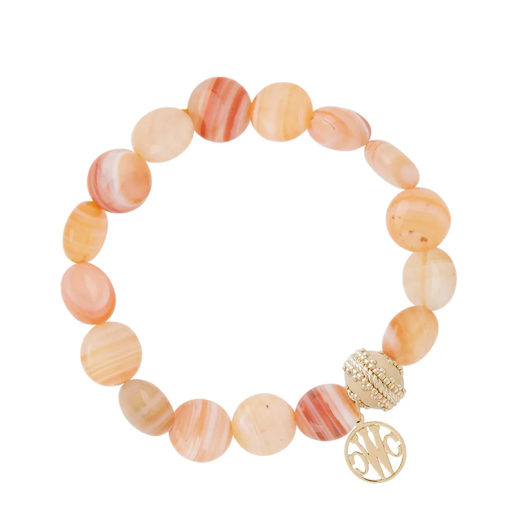 Sardonyx Tumbled Coin 12mm Stretch Bracelet