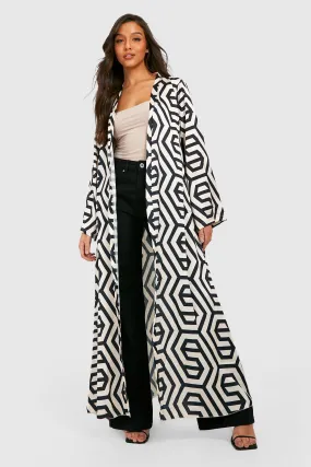 Satin Geo Print Maxi Kimono