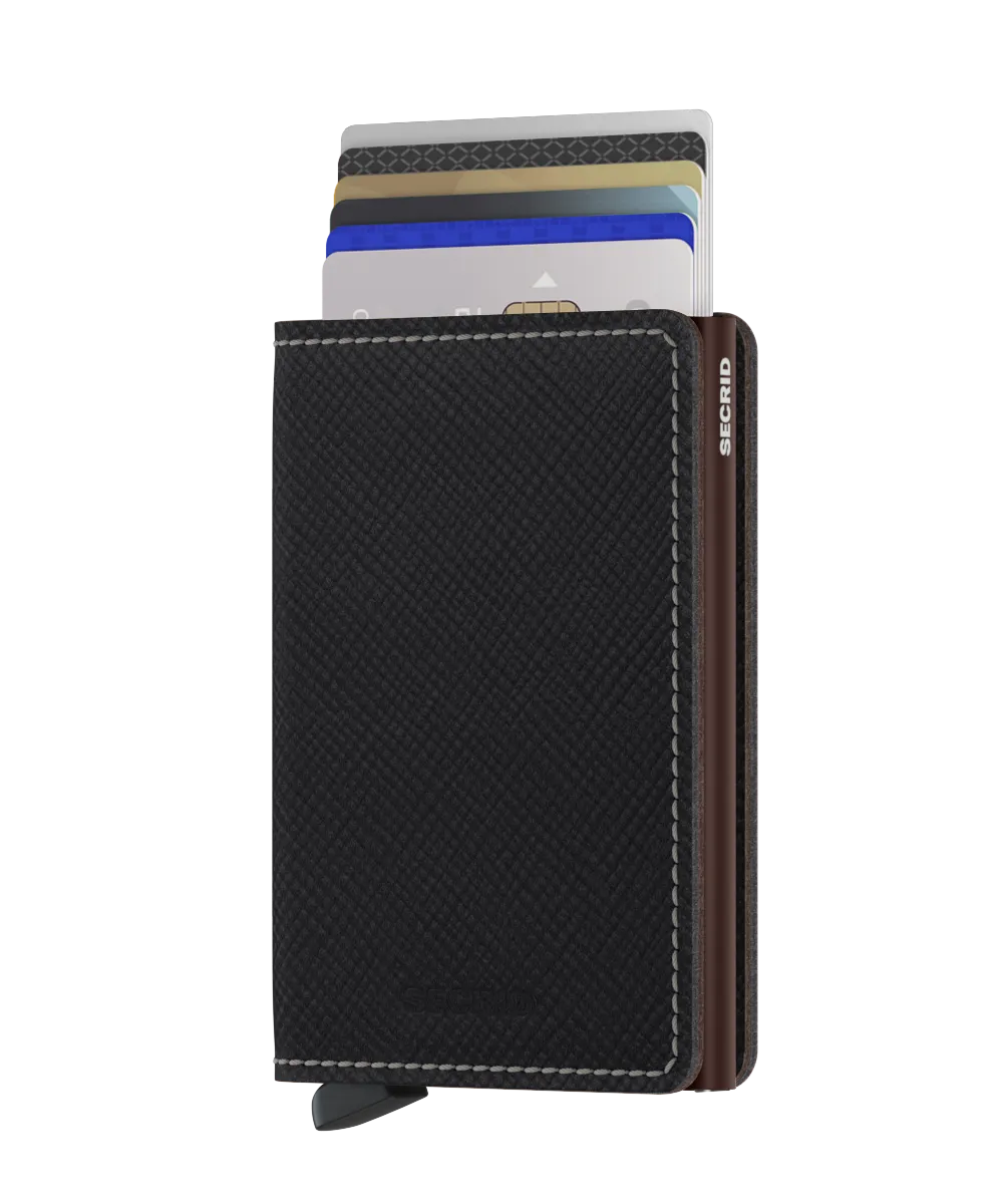 Secrid Slim Saffiano Wallet in Brown