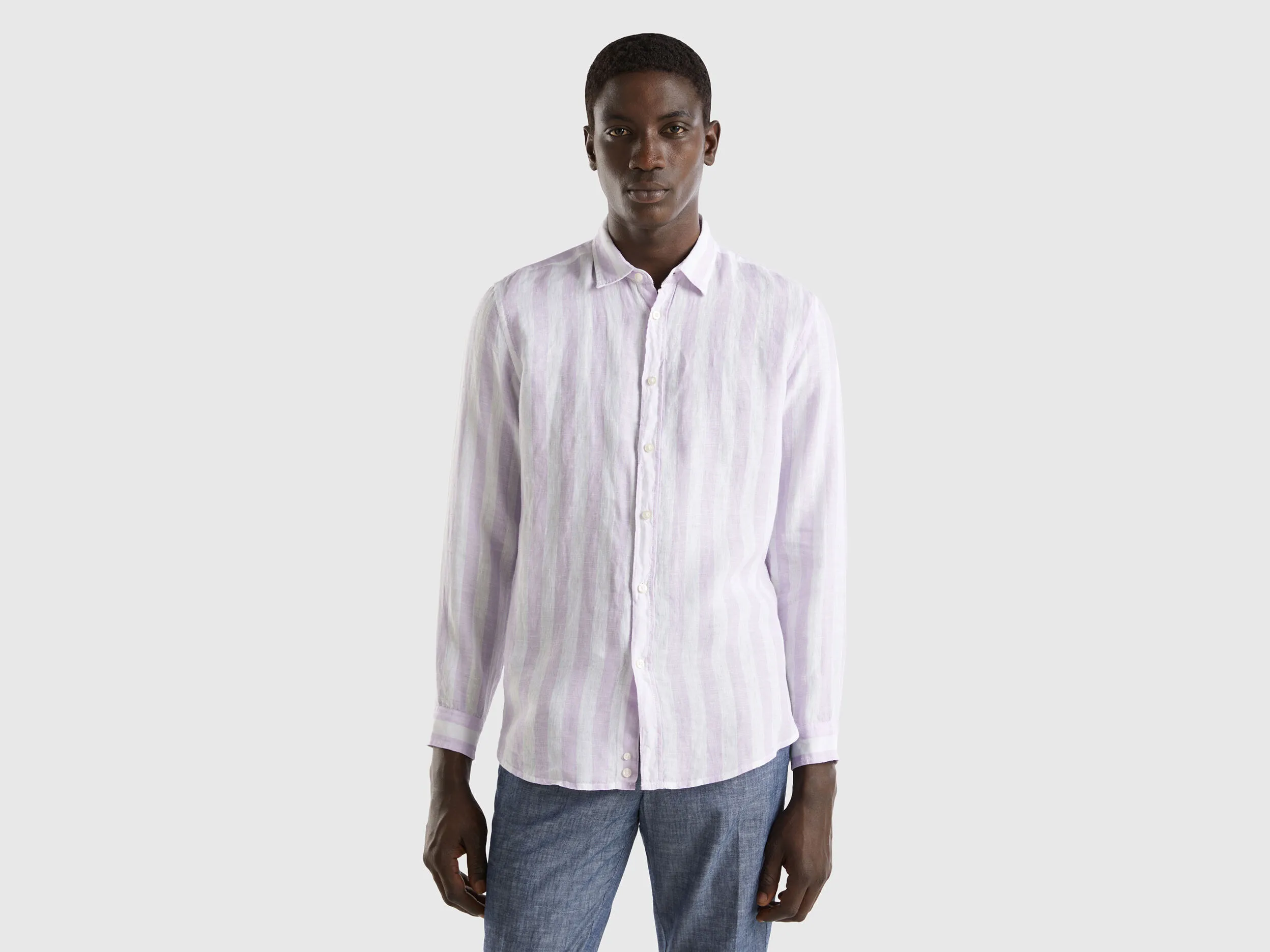 Shirt in pure linen - Lilac | Benetton