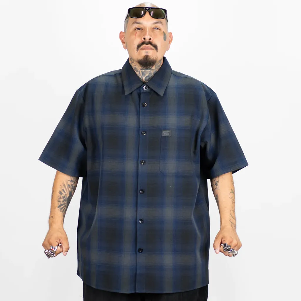 Short Sleeve Checker Flannel Royal/Black/Grey