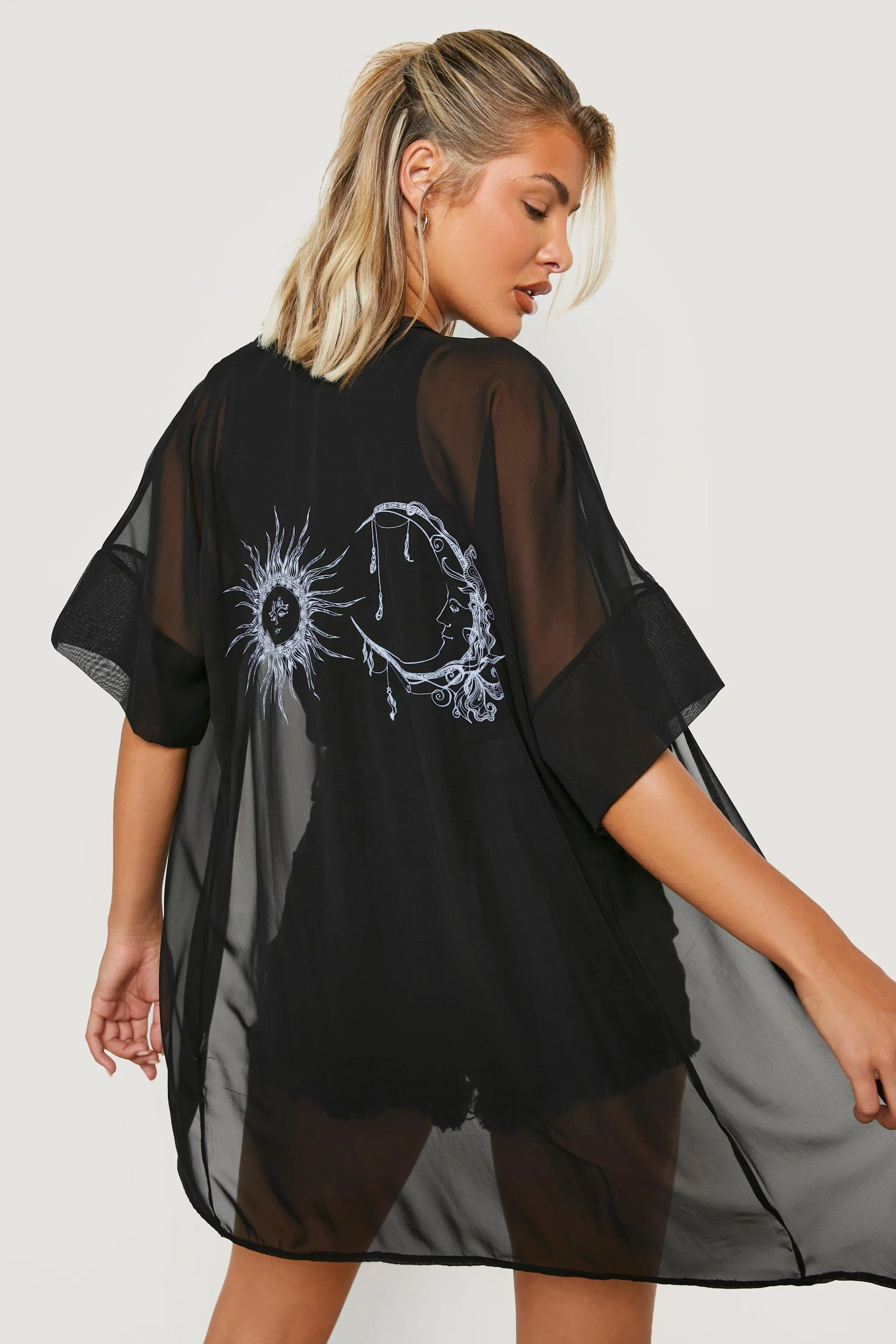 Short Sun And Moon Mesh Kimono