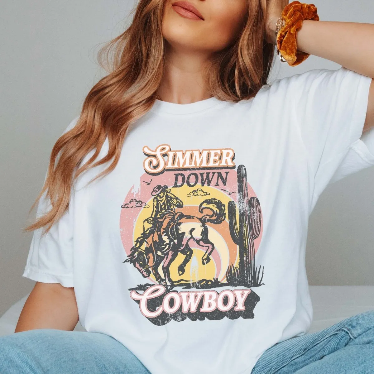 Simmer Down Cowboy Comfort Color Wholesale Tee - Fast Shipping