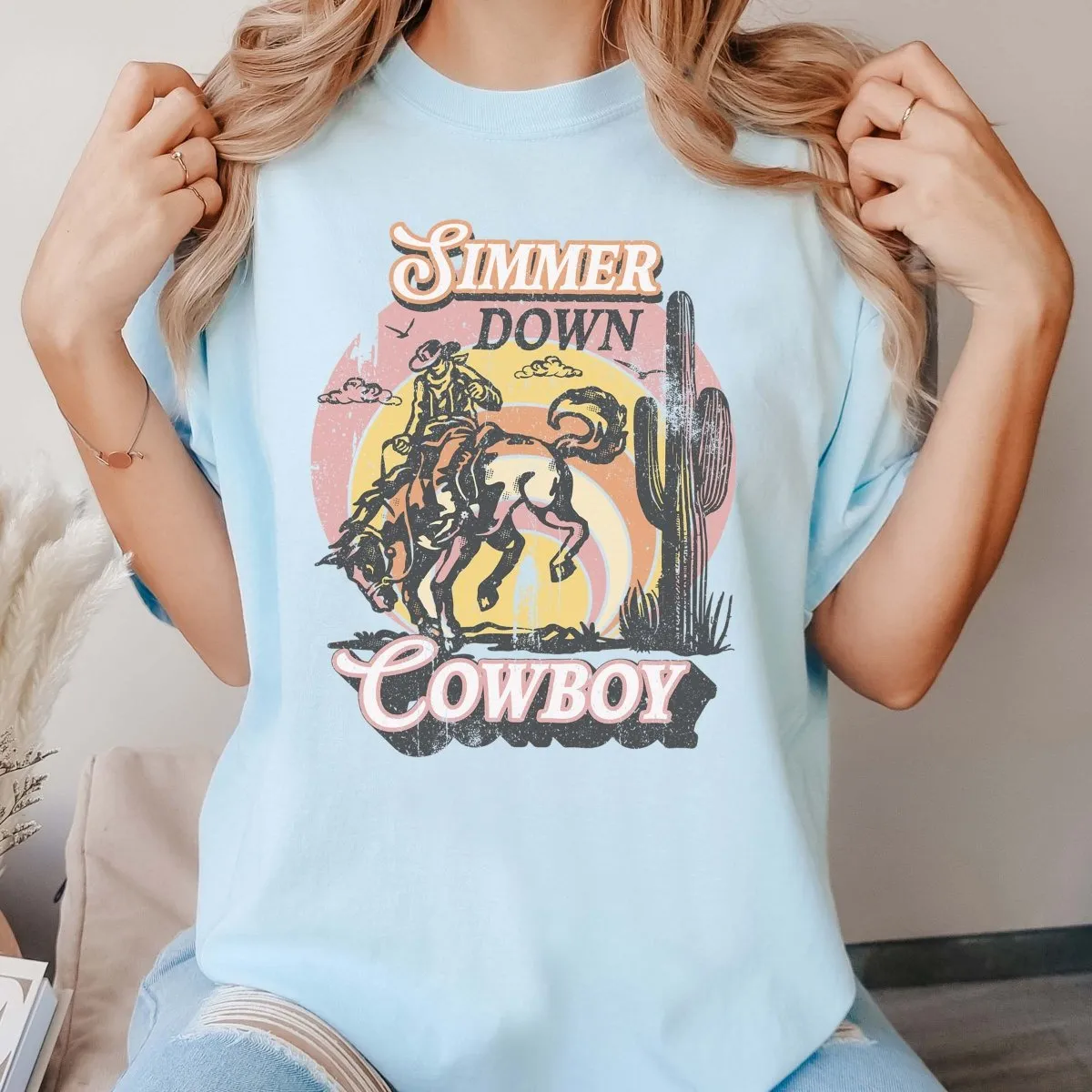 Simmer Down Cowboy Comfort Color Wholesale Tee - Fast Shipping