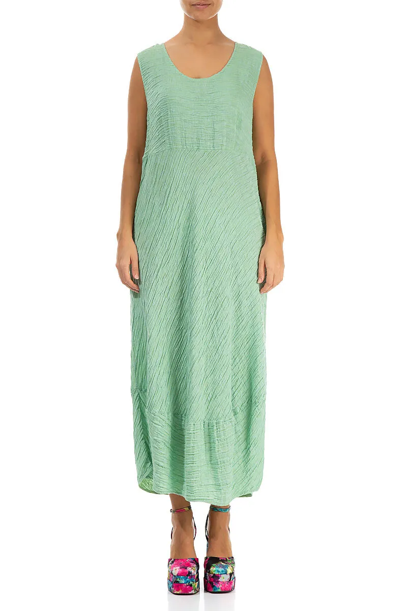 Sleeveless Crinkled Green Sorbet Silk Dress