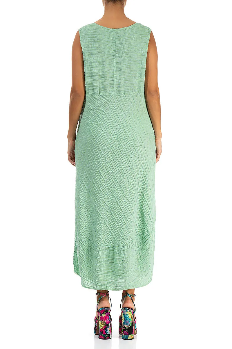 Sleeveless Crinkled Green Sorbet Silk Dress