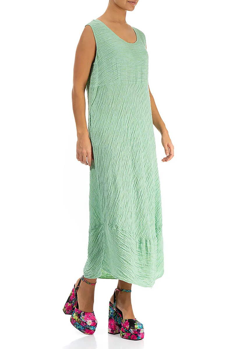 Sleeveless Crinkled Green Sorbet Silk Dress