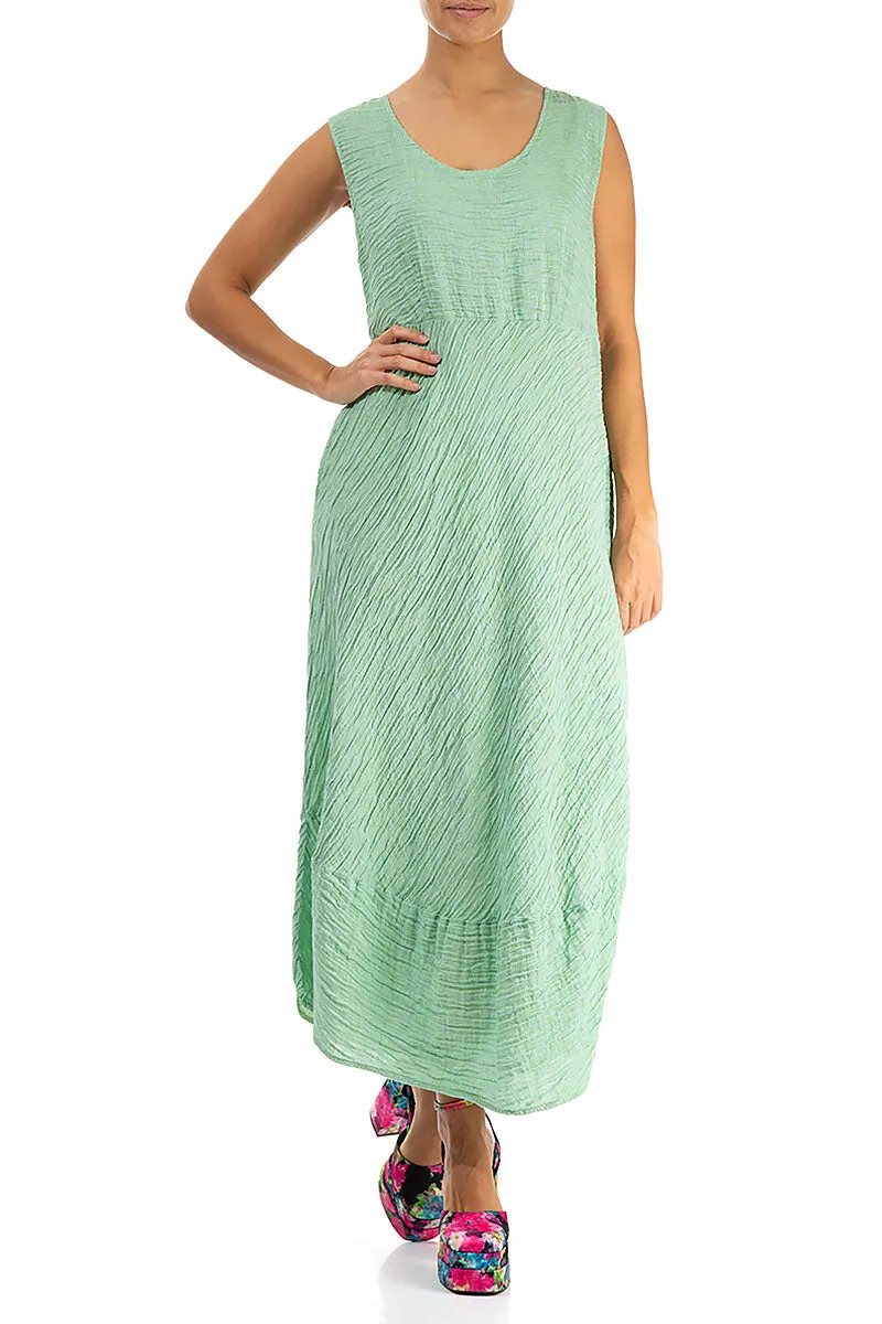 Sleeveless Crinkled Green Sorbet Silk Dress