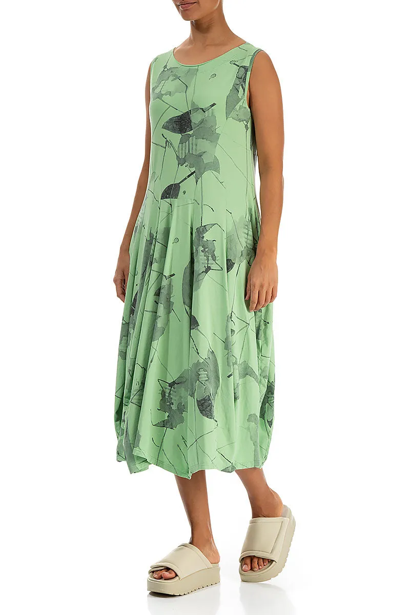 Sleeveless Flared Green Sorbet Mirage Cotton Dress