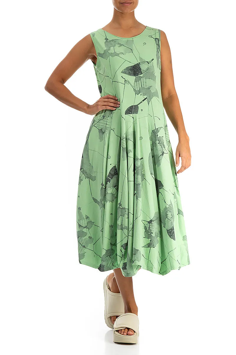 Sleeveless Flared Green Sorbet Mirage Cotton Dress