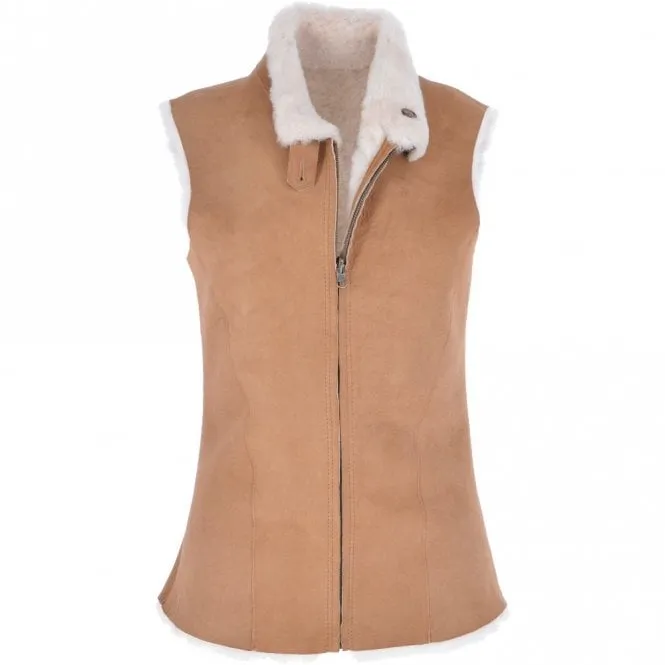 Slimline Reversible Suede Sheepskin Body Warmer Biscuit Tan : Phillipa