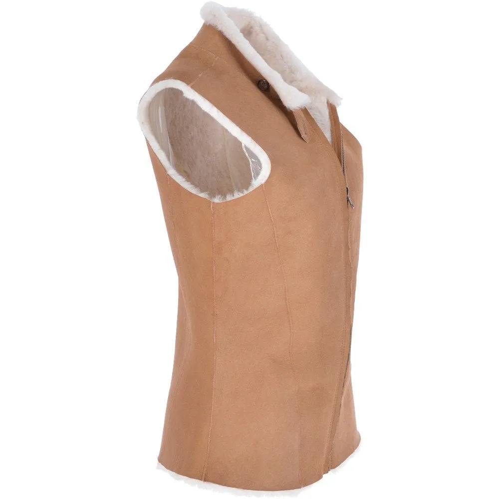 Slimline Reversible Suede Sheepskin Body Warmer Biscuit Tan : Phillipa