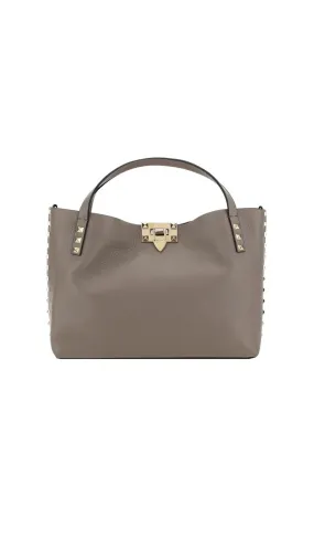 Small Rockstud Grainy Calfskin Bag With Contrasting Lining - Taupe