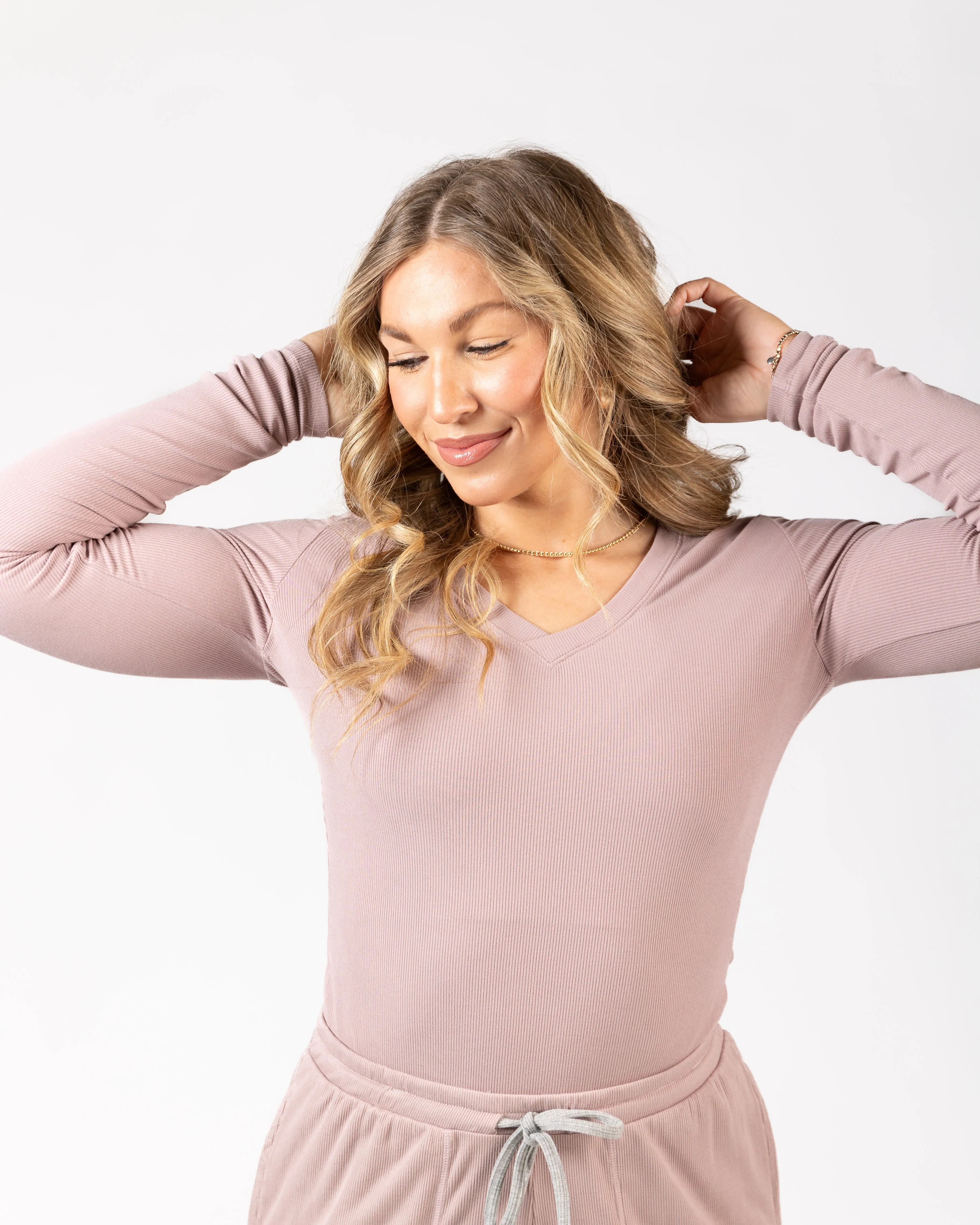 Soft Lounge Rib V Neck Long Sleeve