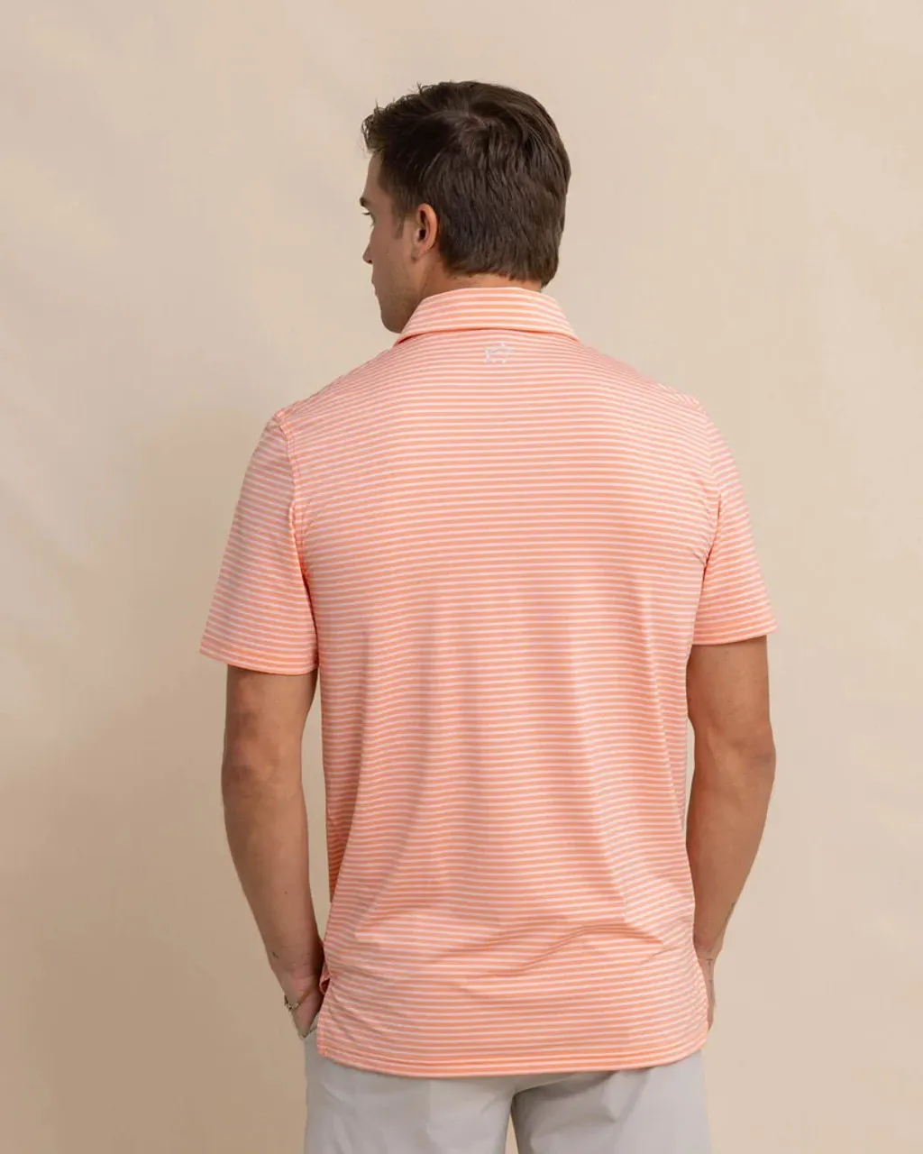 Southern Tide brrr°-eeze Beattie Stripe Performance Polo: Desert Flower Coral