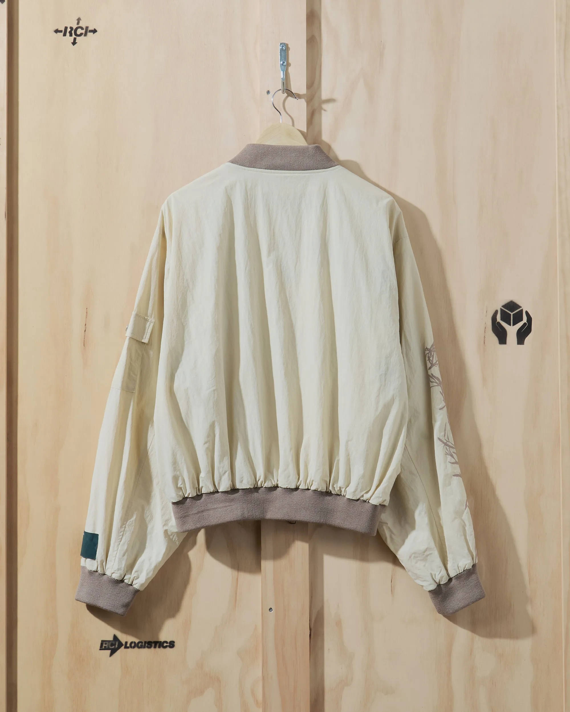 SS24 Desert Marigold Embroidered Nylon Bomber Jacket in Beige