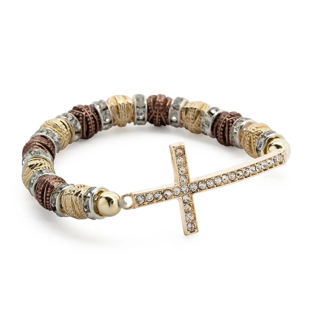 Stretch Bracelet Cross - Two Tone