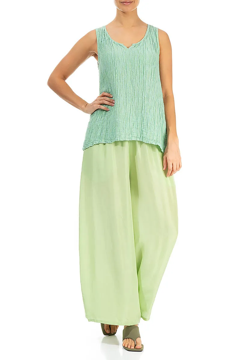 Sweetheart Neck Crinkled Green Sorbet Silk Top