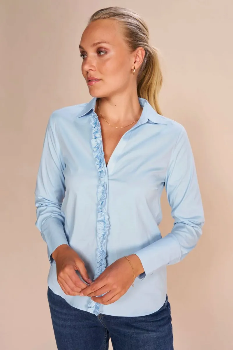 Sybel Satin Shirt | Cashmere Blue | Skjorte fra Mos Mosh