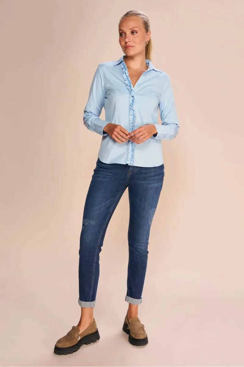 Sybel Satin Shirt | Cashmere Blue | Skjorte fra Mos Mosh