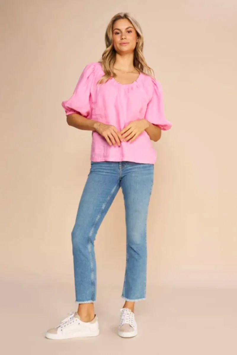 Taissa Linen Blouse | Begonia Pink | Bluse fra Mos Mosh