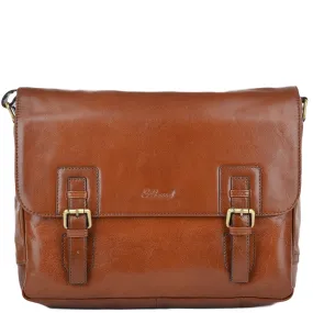 Tan Large Leather Dual Compartment Laptop Satchel Bag