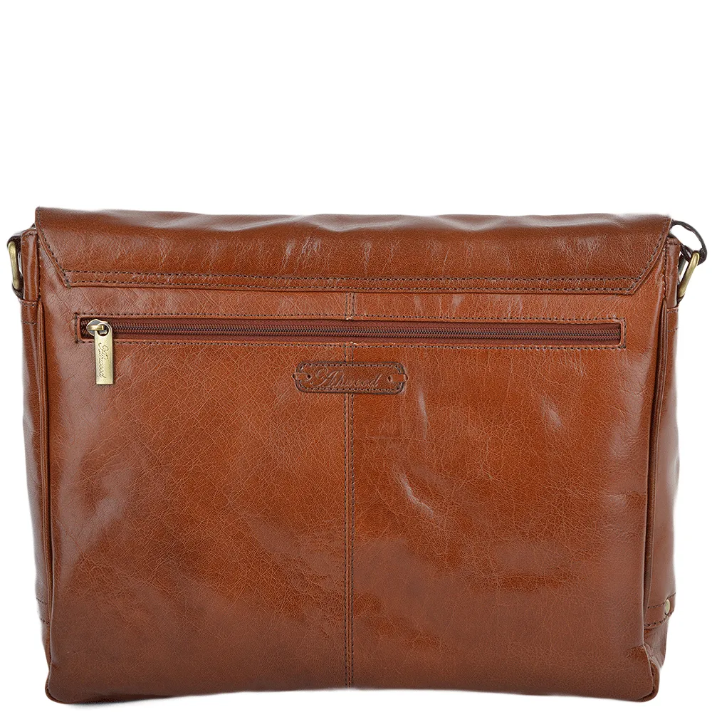 Tan Large Leather Dual Compartment Laptop Satchel Bag