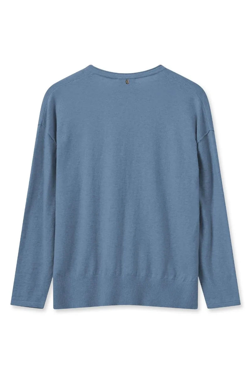 Tani V-neck Knit | Blue Shadow | Strik fra Mos Mosh