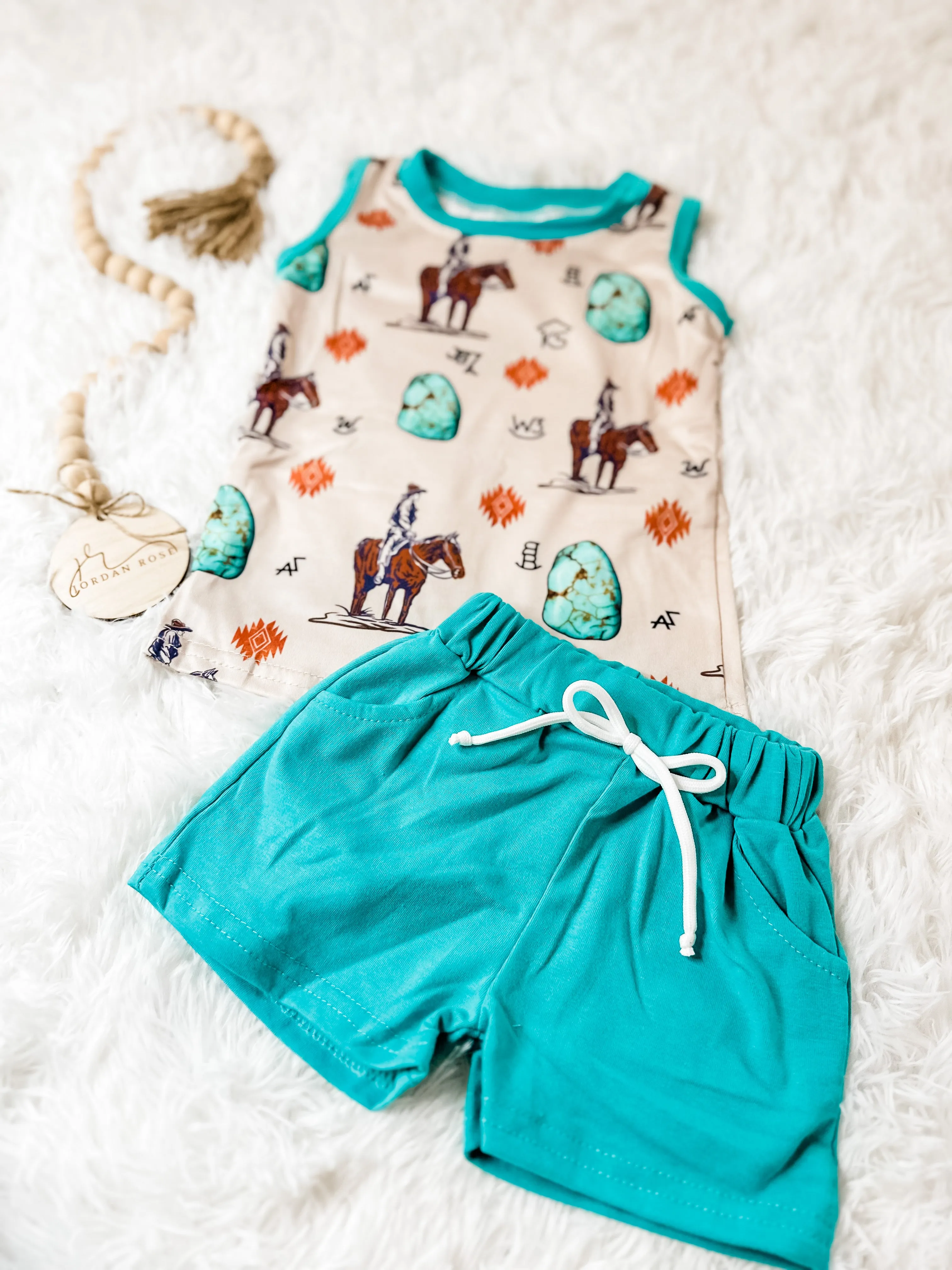 Teal Cowboy Short Set