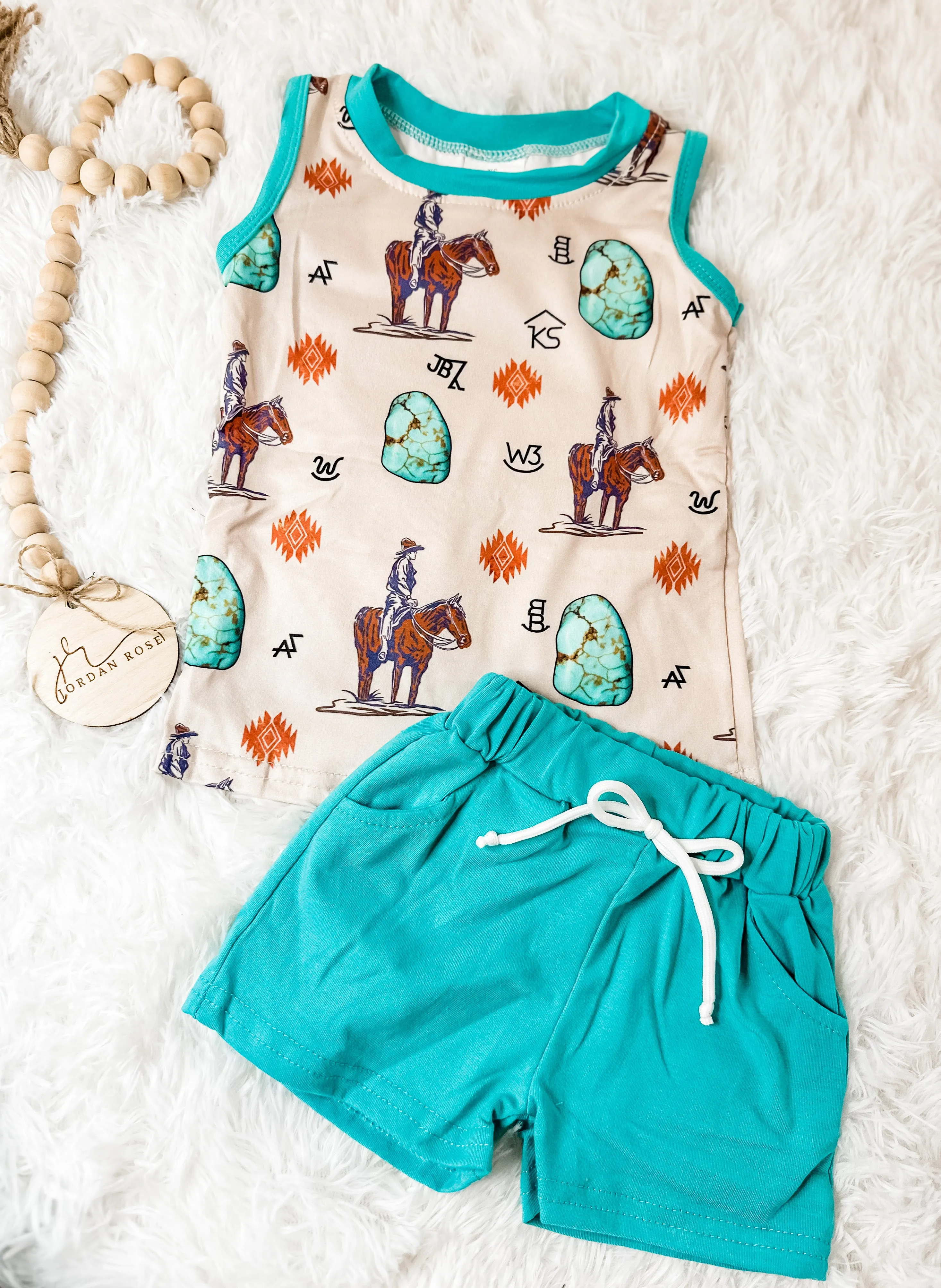 Teal Cowboy Short Set