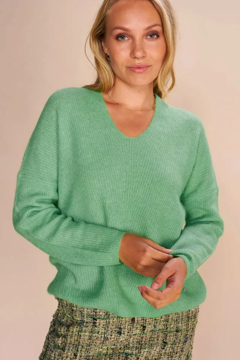 Thora V-Neck Knit | Zephyr Green | Strik fra Mos Mosh