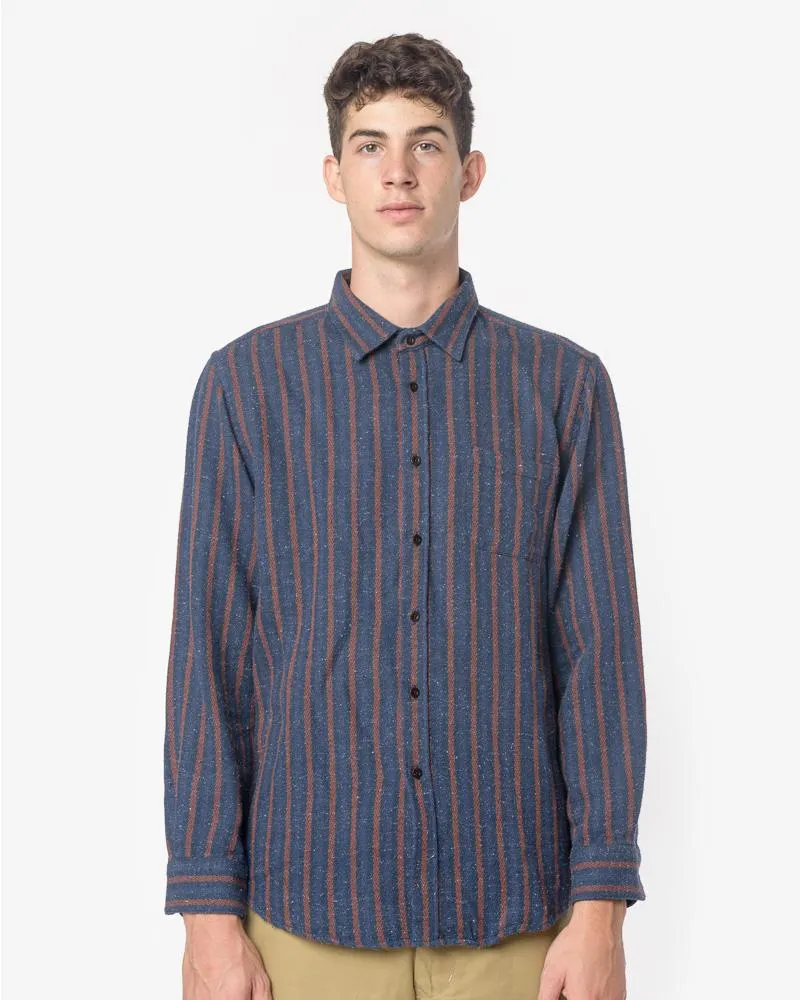 Tica Flannel in Navy Orange Stripe