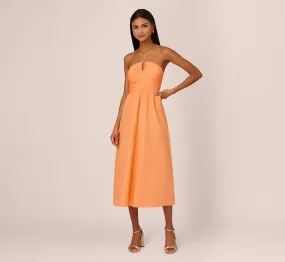 Tie Halter Midi Dress With Shirred Bodice In Apricot Sorbet